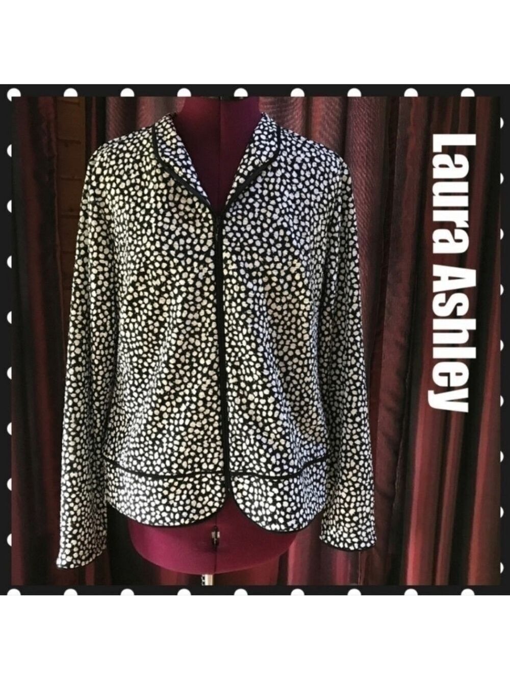 Laura Ashley Jacket Lightweight Searsucker Type Material Black White Medium